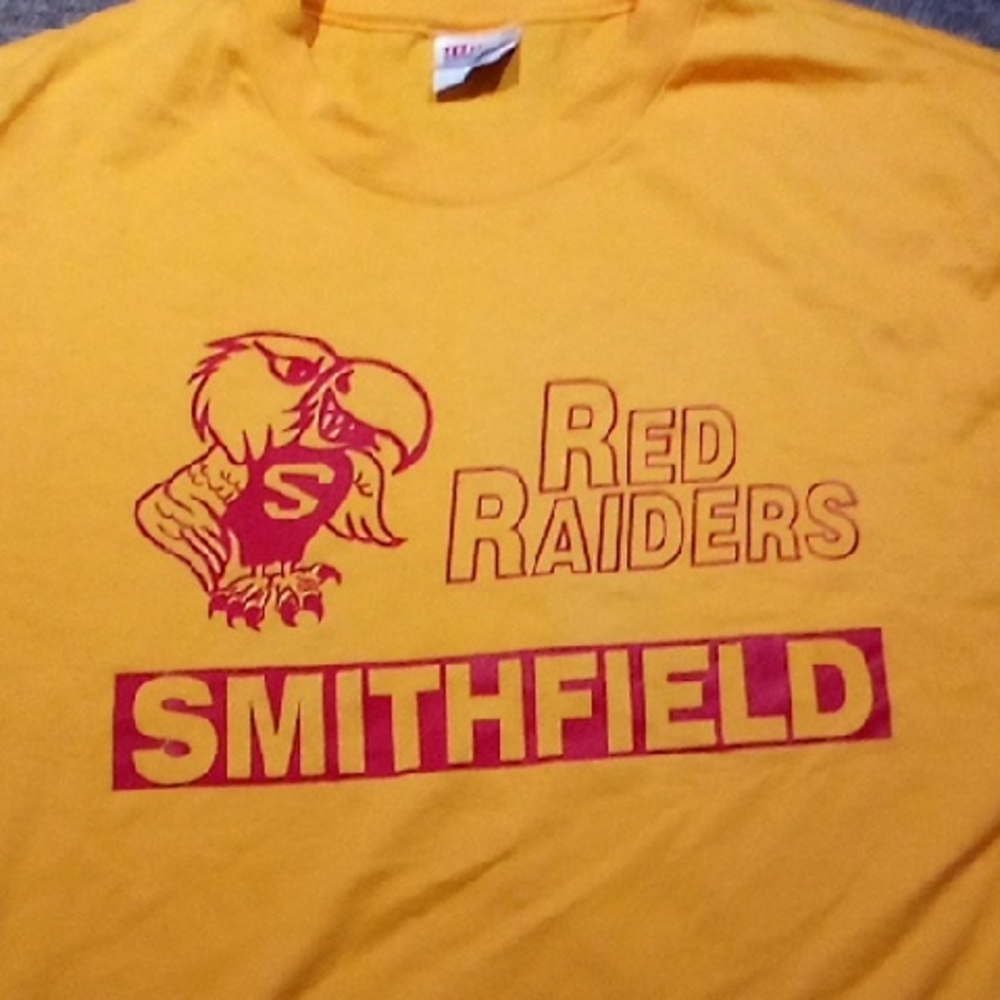 Men's Yellow Vintage XL Single Stitch Smithfield Red Raiders Shirt 90s